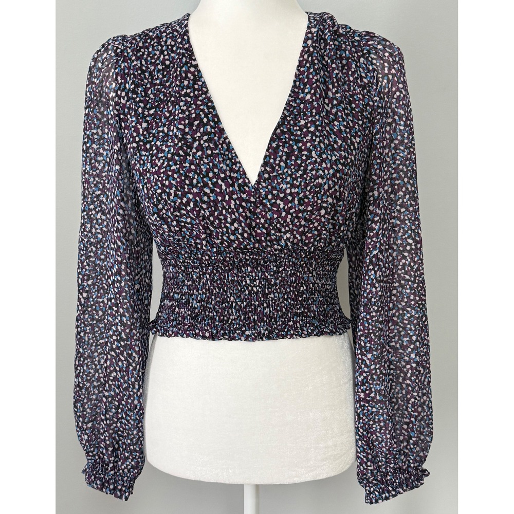 Wilfred‎ Aritzia Wistful Blouse Purple Floral Smocked V-Neck Crop Top Small NEW